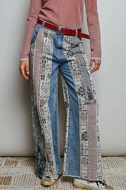 POL Clothing Patchwork Relaxed Woven Denim Pant